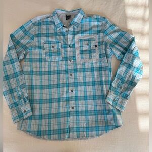 Oakley regular Fit Teal and White Plaid button down Men's Shirt size XL